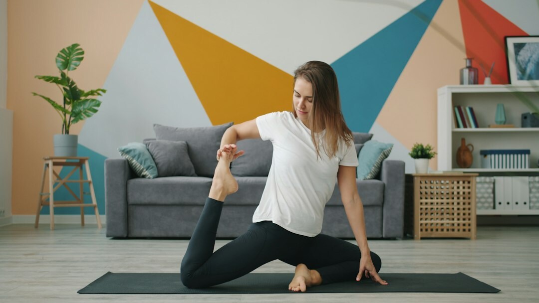person stretching at home