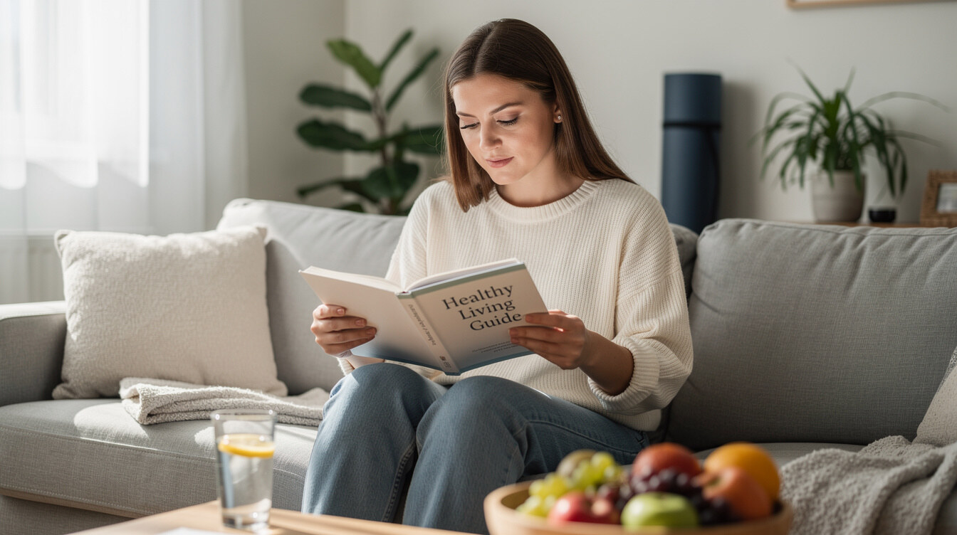 person reading health book at home