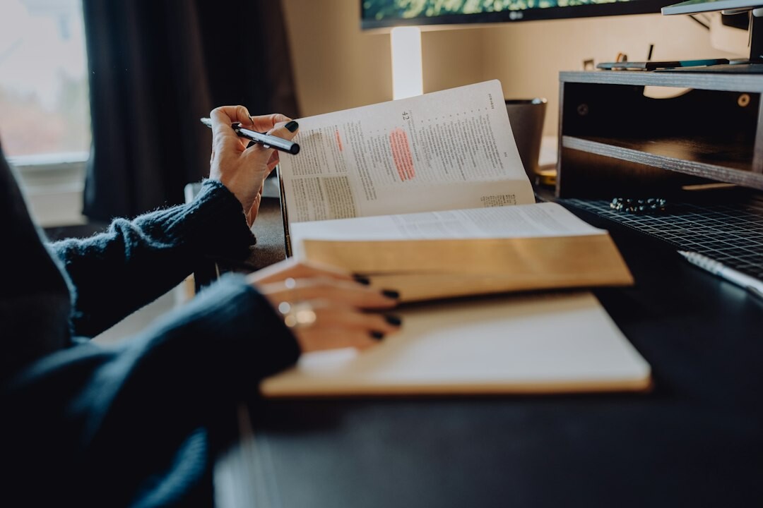 person reviewing course materials